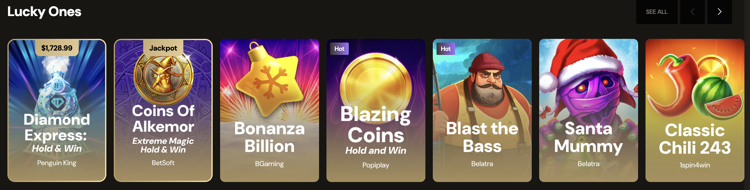Fonctionnalité de bonus Hold and Win sur les machines à sous LuckyOnes Casino